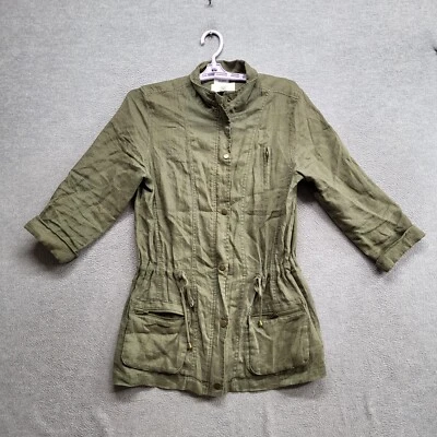 Artisan NY Women Jacket Small Green Linen Military Utility Full Zip - Image 1 of 4