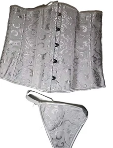 Weißes Satin-Korsett aus Kunststoff entbeint Damen-Unterbrustkorsett Taillentrainer mit Tanga - Bild 1 von 14