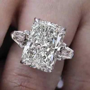 10 CT Radiant Cut Moissanite Three Stone Engagement Ring In 14K White Gold - Picture 1 of 10