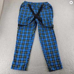 Hot Topic Pants Womens XL (32x29) Blue Plaid Suspender Trouser Tapered Leg - Picture 1 of 17