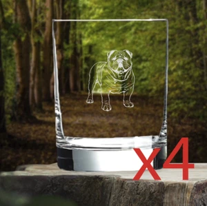 Bulldog Whiskey Glasses x4 Double 14 Oz Premium Old Fashioned Animal Dog Pet NEW - Picture 1 of 9