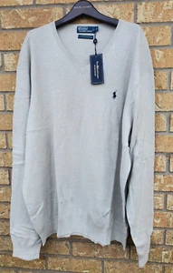 POLO RALPH LAUREN BIG&TALL MENS V-NECK PIMA COTTON GRAY SWEATER SZ:3XLT - Picture 1 of 6