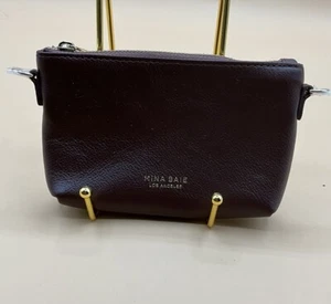 A Very Beautiful New Mina Baie Los Angeles Brown Pebbled Leather Small Zip Pouch - Picture 1 of 4