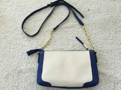 Merona Target Women's White & Blue Faux Leather Zip Closure Crossbody - 9"  - Image 1 of 4