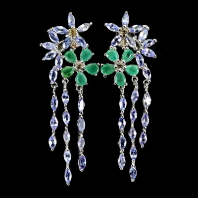 925 Sterling Silber Ohrringe Perle Smaragd Saphir Tansanit Edelstein Schmuck - Bild 1 von 4