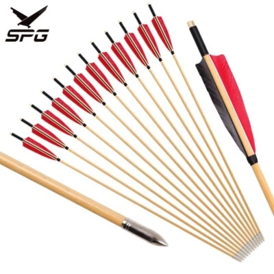 32" SPG Cedar Shaft Traditional 5inch Turkey Feather Wooden Arrows w/ Tip - 12pk - Image 1 of 3