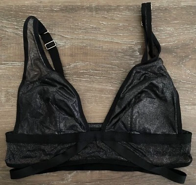 VICTORIA'S SECRET~black & metalic silver bralette Bra~Size MEDIUM~Wireless~M~ - Image 1 of 3