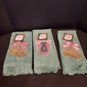 Juego Vintage 3 Toallas de Mano Navidad Pastel NOS Campanas Ángel  - Imagen 1 de 5