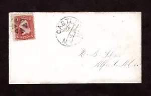 US circa 1868 3 cent w/ F grill 9 x 13 # 94 Castleton N.Y fancy segmented cork - Picture 1 of 2