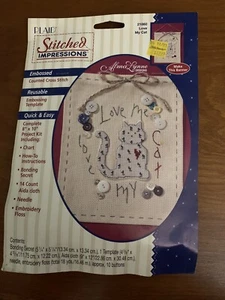 Cat Counted Cross Stitch Plaid Stitched Impression Love My 21860 vtg 1995 kit - Picture 1 of 3