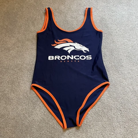 Denver Broncos One Piece Swimsuit Womens Large Blue Orange NFL Football Swimwear Cover