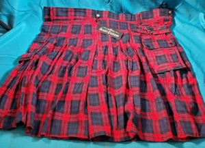 Scarlet Darkness Kilt Mens XXL Red Blue Tartan Plaid Pockets Adjustable Snaps - Picture 1 of 10