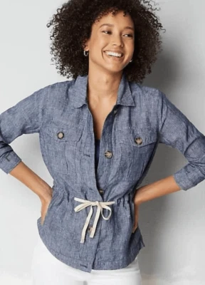 J. Jill Tie-Waist Linen Jacket blazer Size M blue boho - Image 1 of 4