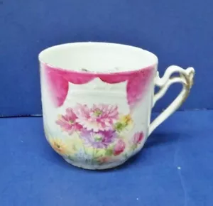 Antique Flowering Garden Mum Porcelain Mustache Cup Oversized Guy Mug - Picture 1 of 4