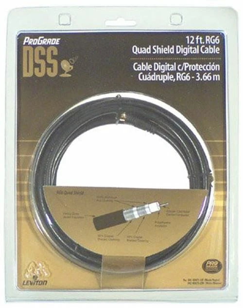 Leviton 641-40871-12E 12' Quad Shield Digital Coaxial Cable, Black - Image 1 of 1