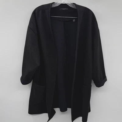 Blazer Tahari Mujer 1X Negro Frente Abierto Imitación Cuero Borde Cárdigan Chaqueta Capa Foto 1 de 4