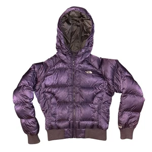 Chaqueta acolchada de plumón The North Face 550 para mujer púrpura con capucha talla grande - Imagen 1 de 8
