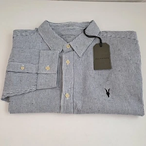 All Saints Striped Shirt XL Chest 42in White Blue Stripe Fleck Detail - Delmont - Picture 1 of 18