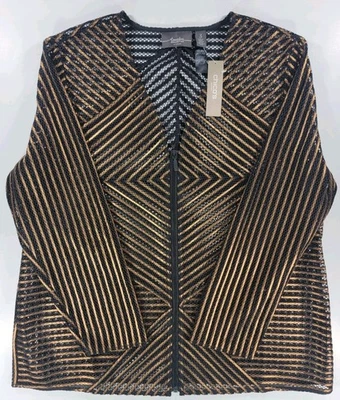 NEW Chicos Travelers Jacket Womens 3 US XL Copper Shimmer Zip Front Open Knit  - Image 1 of 4