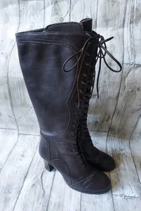 Wallis Vintage Victoriana Style Brown Leather Lace Up Knee High Boots, Size 3 - Picture 1 of 11