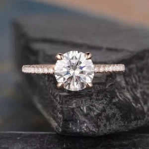 2CT Round Cut EVS1 Lab Grown Diamond Women Wedding Engagement Ring 14k Rose Gold - Picture 1 of 13