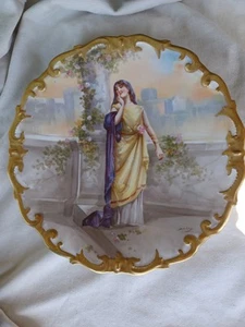 ANTIQUE ARTIST SIGNED DUBOIS LADY ROSE GARDEN LIMOGES PORCELAIN CHARGER PLATE - Picture 1 of 10