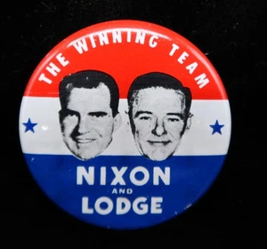 VTG Nixon & Lodge Reprod. Pin 1 1/8" U.S. President Campaign 1980 Winning Team - Picture 1 of 11