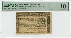1776 March 5, $1/4 New York Colonial Note FR#NY-187 PMG XF40 - Picture 1 of 2