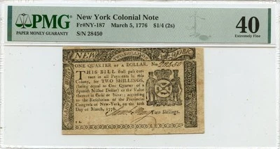 1776 March 5, $1/4 New York Colonial Note FR#NY-187 PMG XF40 - Image 1 of 2