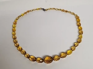 Vintage Böhmische Farbverlauf Halskette Uran Vaseline Rund Facettierte Glasperlen - Bild 1 von 7