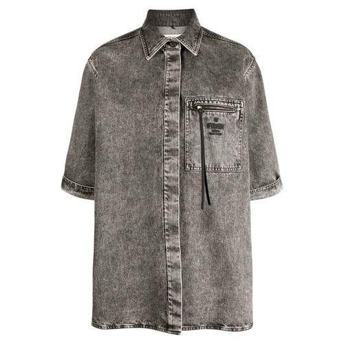 Giacca Camicia Denim Logo Firmato Fendi con Tasche Cerniera Grigio 23FW FLF725
