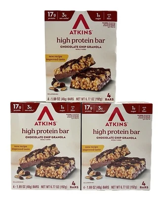 Barritas altas en proteínas Atkins, sabor a granola con chispas de chocolate, 17 g de proteína, 12 quilates Foto 1 de 4