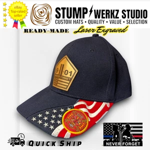 Custom Hat Sport Cap Leather Patch 9-11 Never Forget Fire Dept Memorial - Picture 1 of 13