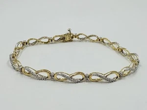 10k Yellow & White Gold Natural Diamond Infinity Bracelet 0.50 ctw 7.5 inch - Picture 1 of 9