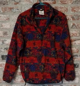 Vintage Women's Rei Colorful 2 Pocket 1/4 Zip Floral? Fleece Pullover M USA - Picture 1 of 13