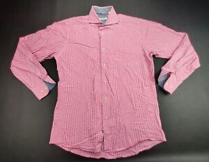 Isaac Mizrahi Slim Fit Men's 15.5" Pink/White Check Long Sleeve Button Up Shirt 