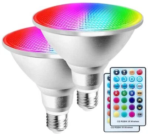 2 PACK PAR38 LED Flood Light Bulbs Outdoor, RGB Color Changing Floodlight Wit... - Picture 1 of 6