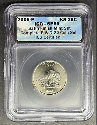 2005-P Satin Kansas Quarter ICG SP-69, Buy 3 Items, Get $5 Off! - Image 1 of 2