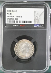 1915 D Barber Quarter MS 61 NGC Silver 25c Uncirculated Vault Box Series 5 #1 - Picture 1 of 2
