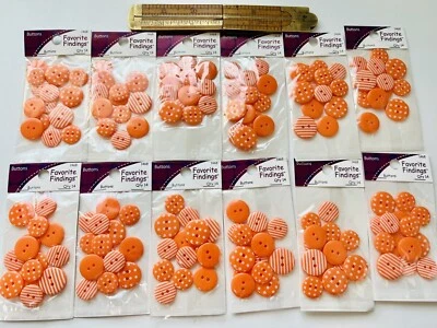 12 PKGS Novelty Buttons BULK Orange Dots & Stripes Blumenthal Lansing Sewing - Image 1 of 4