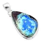 Handcrafted 16.97Cts Natural Green Turquoise Azurite 925 Silver Pendant U39119