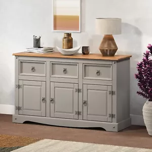 Corona Sideboard Grey Wax 3 Door 3 Drawer Solid Pine Dining Mercers Furniture® - Picture 1 of 4