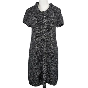 Style & Co M Sweater Dress Black White Cowl Neck Cable Knit Stretch Short Sleeve - Picture 1 of 18
