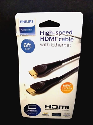 Philips HDMI Cable Black 6 Ft High Speed With Ethernet 4K Ultra HD New Open Box - Image 1 of 4