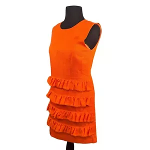 Erin Fetherston Womens Size 4 Orange Ruffled Sleeveless Cascading Back Zip - Picture 1 of 9