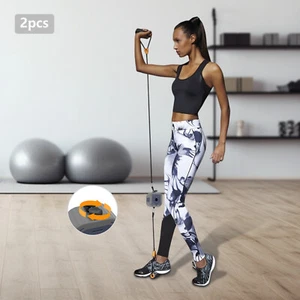 2pc Workout Bands Resistance & Pump with Handles Yoga Elastic Fitness Exercise - Picture 1 of 16