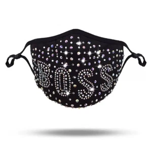 Party Face Mask Reihnstone Logo Boss Party Bling Style Fancy Triple Layer - Picture 1 of 5