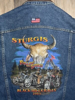Colete jeans Texas Wear Sturgis motociclista masculino Black Hills Run vintage  - Imagem 1 de 4