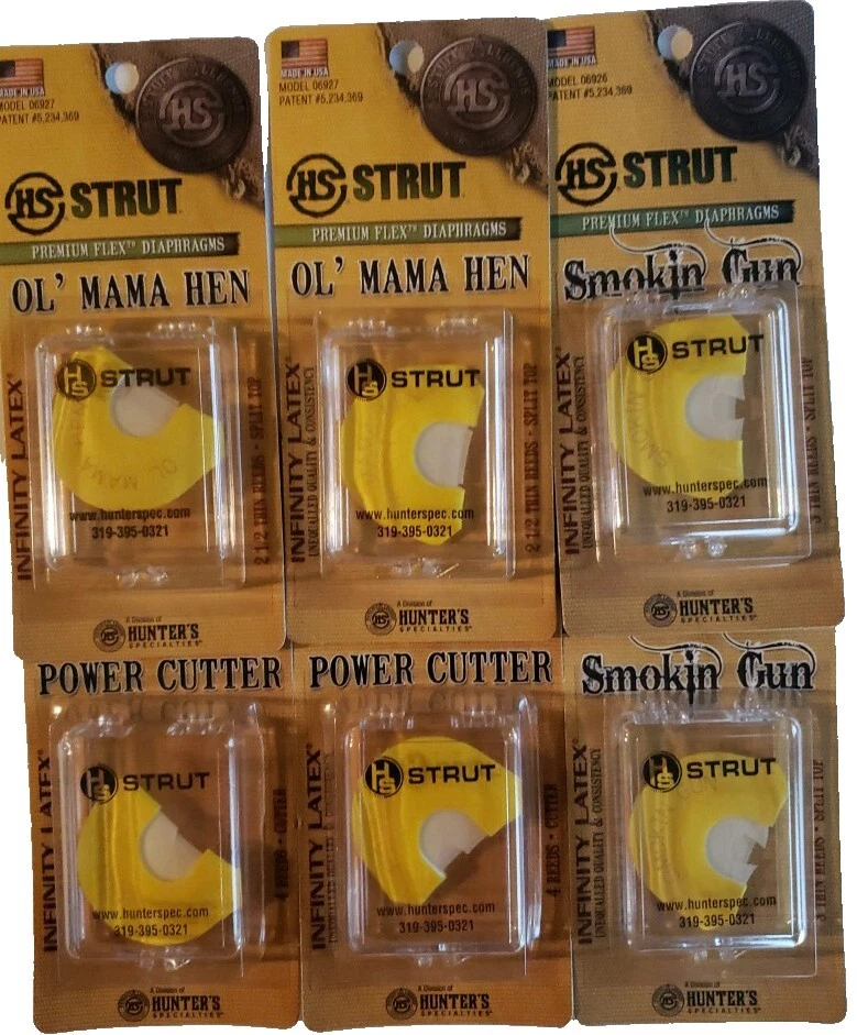 H.S Strut 6 Pack Turkey Diaphragm Calls Ol' Mama Hen, Smoking Gun, Power Cutter - Image 1 of 1