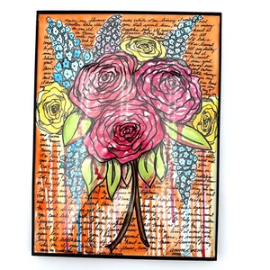 Floral Painting Watercolor Paper Framed 9” X 12” “Bring My Flowers Now” - Picture 1 of 3